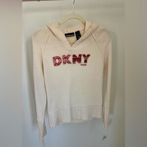 DKNY Cream Hoodie with Red Logo